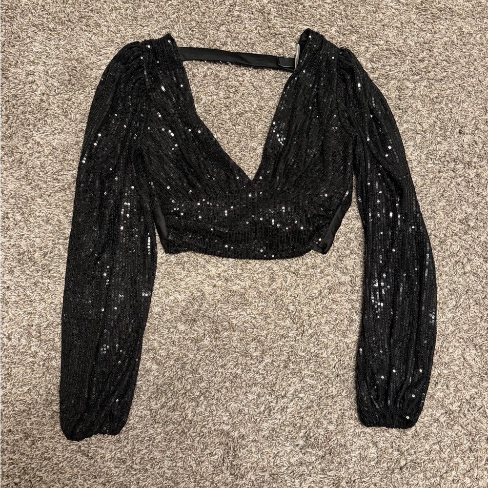 Windsor Black Sequin Cropped Blouse